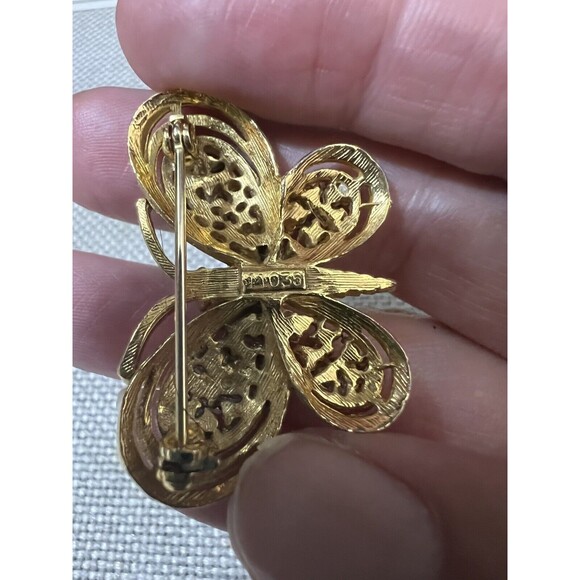 Vintage Butterfly Brooch Goldtone Rhinestone - Picture 8 of 9